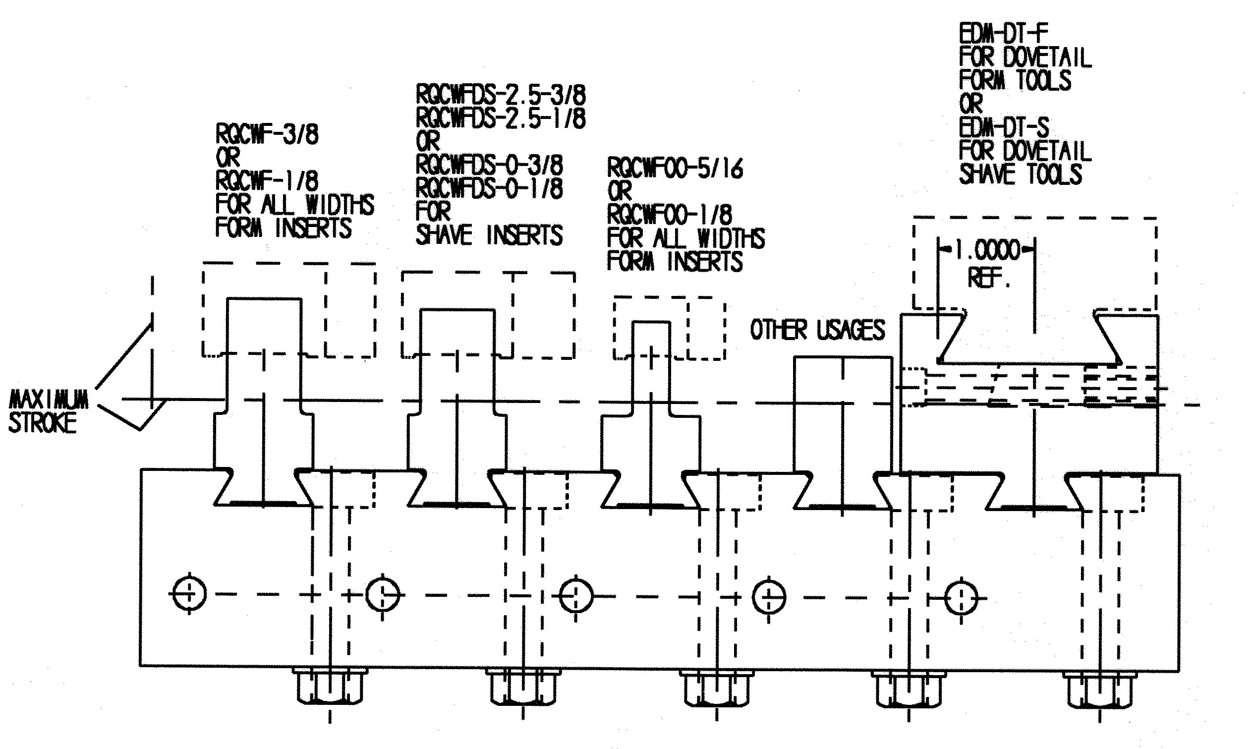 Base Plate and Fixtures for Multiple EDMing of Inserts and Dovetail Tools - Diagram